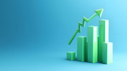 Green 3D bar graph on blue background representing growth and success in business or financial performance.