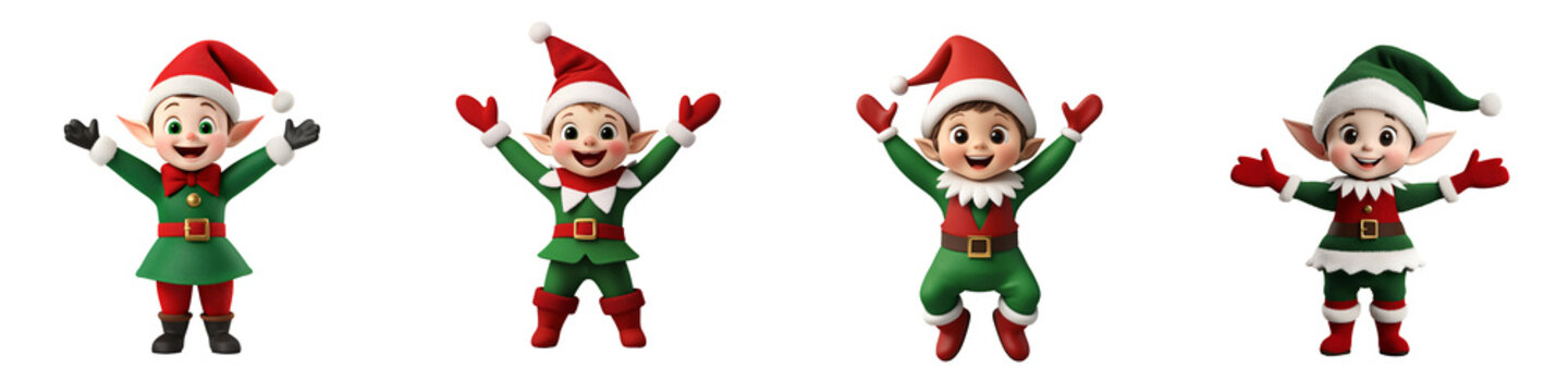 A Christmas elf holiday character 3D illustration playful pose isolated on white and transparent background
