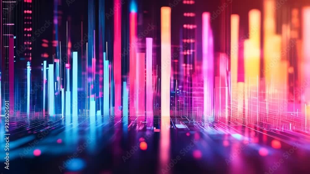 Poster abstract financial background with glowing stock charts and bar graphs