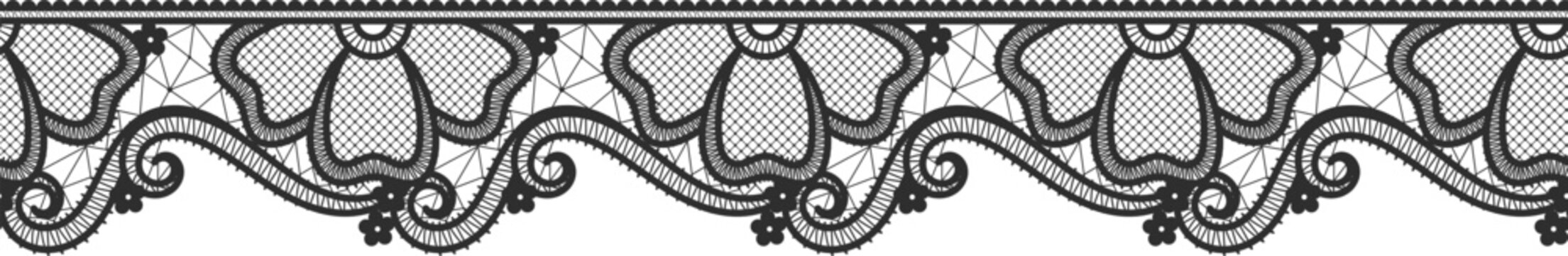 Lace flower ornament. Seamless border with decorative pattern
