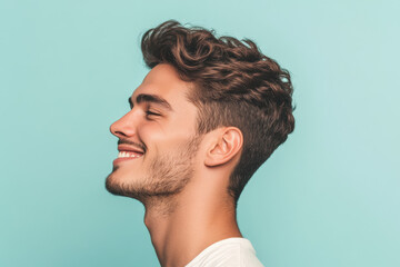 Obraz premium A close up of a man's face with his eyes closed