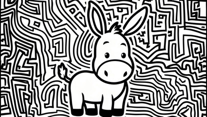 Coloring page, cute donkey
