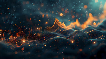 Abstract Data Waveform - Futuristic Digital Landscape.A mesmerizing abstract depiction of a data waveform with glowing particles, illustrating a futuristic digital landscape filled with dynamic energy