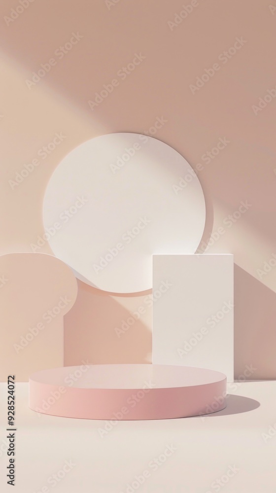 Poster two pastel-colored geometric shapes rest against a calming backdrop, softly illuminated to enhance t