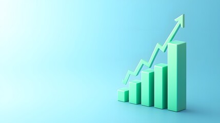 Green bar chart showing growth on blue background. Concept of business success, financial growth, and positive economic trend.
