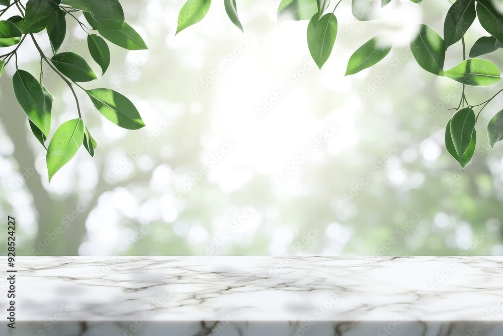 Poster a marble table with a tree shadow drop against a white wall background is used in this mockup produc