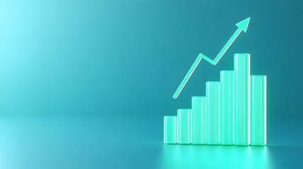 Green bar chart with an upward arrow on a blue gradient background symbolizing growth, success, and positive trends in business or finance.