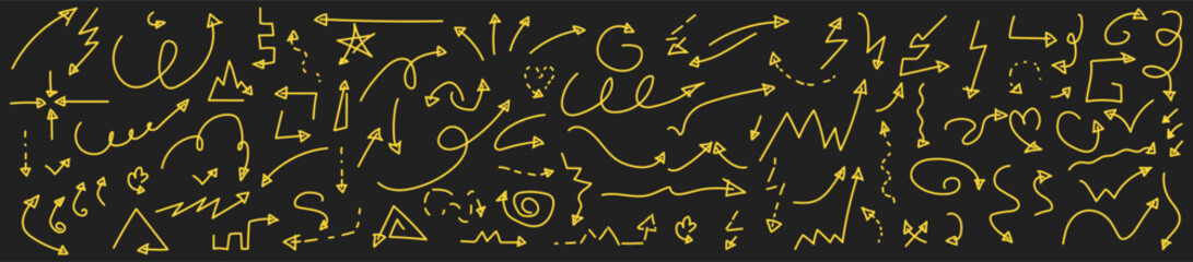 Big set of hand drawn arrows. Hand drawn arrow icons collection. Doodle arrow set. Vector  illustration.