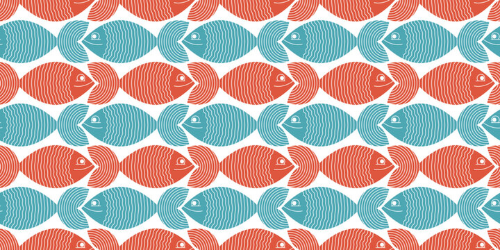 Cute fiches seamless background, seamless pattern, cute childish background for children textile or wrapping paper or packaging for seafood products.