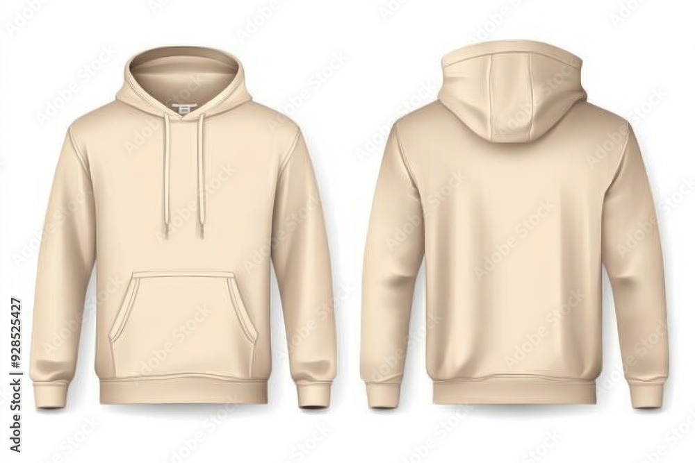 Poster back and front view of a beige hoodie template with clipping paths and branding design mockups isola