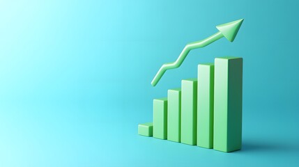 Green bar chart with upward arrow on blue background depicting growth, success, and positive financial trend, suitable for business presentations.