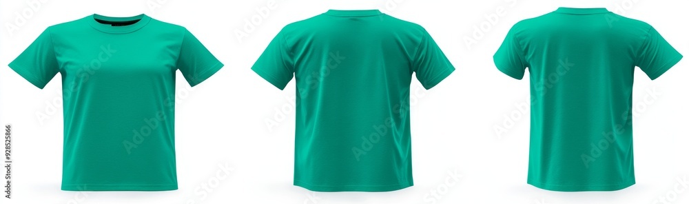 Poster an isolated background with a transparent background shows a realistic mockup of a male green t-shir