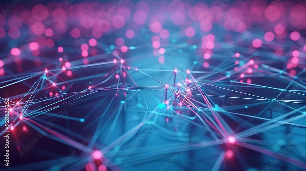 Poster futuristic blue digital network background with high-tech connectivity concept, 3d render featuring 