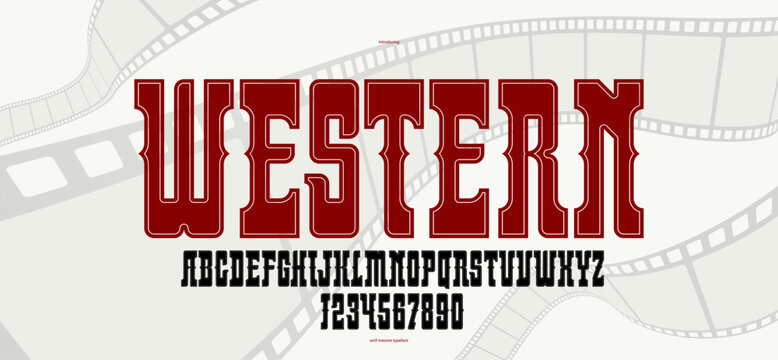 Bold serif typeface in old vintage American style, wild west, saloon and western style modern new vector font for logos and emblems, display font for posters and headlines, titles and slogans.