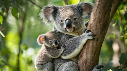 Fototapeta premium Mother Koala Holding Her Baby