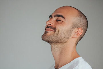 Obraz premium A close up of a man's face with his eyes closed
