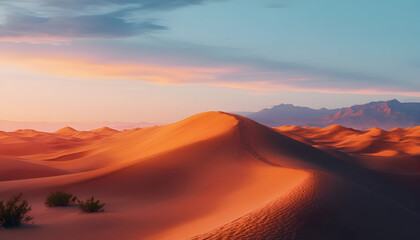 Fototapeta premium Twilight Descending On Quiet Desert Dunes, ultra-realistic, high resolution,