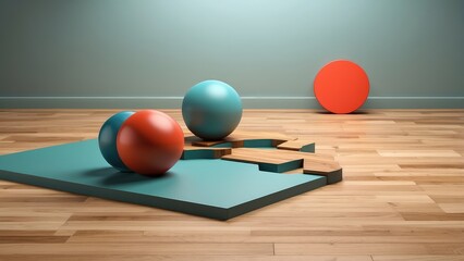 simple abstract geometric image with wood on the floor rendered in 3D.