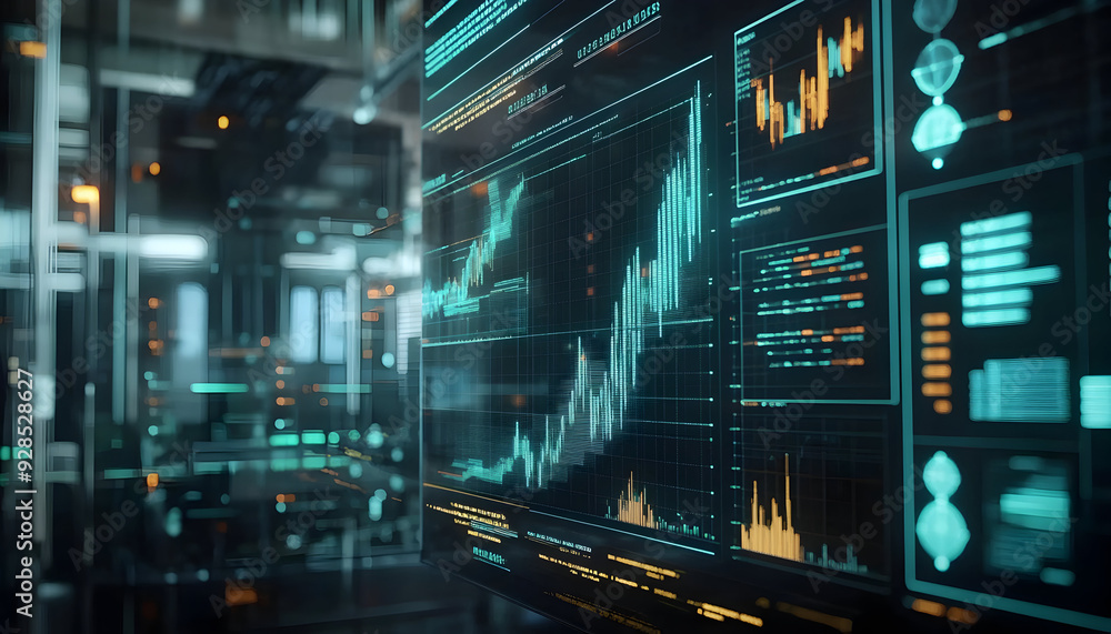 Poster virtual environment showcasing ai-driven stock analysis,