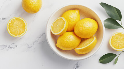 Organic citrus fruits, lemons and oranges in a bowl, 3D illustration 