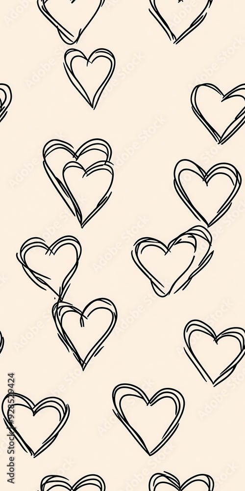 Canvas Prints a pattern of hearts is drawn in black on a white background