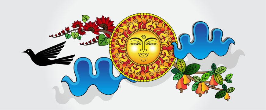 Sinhala and Tamil New Year Banner, Sri Lankan Traditional Sun Poster 