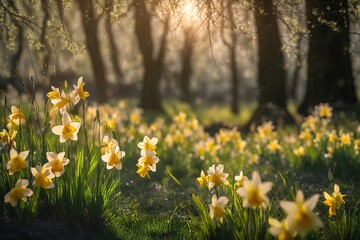 Obraz premium Daffodils in Bloom at Sunset
