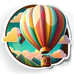 A Colorful Hot Air Balloon Soaring Above Mountains and Clouds