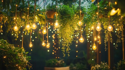 Naklejka premium rooftop garden with hanging plants