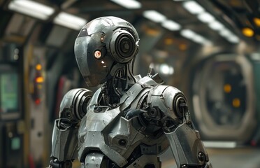 Fototapeta premium Robot at subway station.