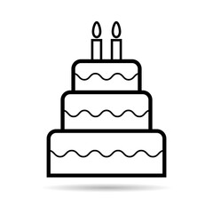 Sweet cake icon shadow, bakery dessert food symbol, happy birthday day graphic vector illustration