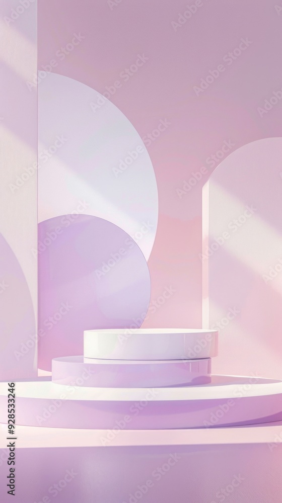 Poster a tranquil setting with soft pink and purple geometric shapes, creating a calming atmosphere ideal f