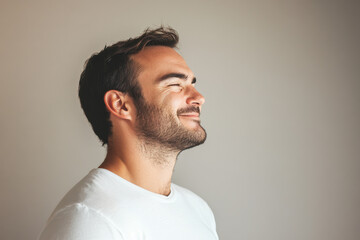 Obraz premium A close up of a man's face with his eyes closed