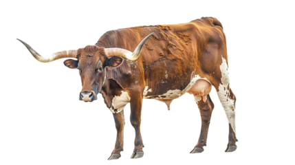 Texas Longhorn cow isolated on transparent background, PNG