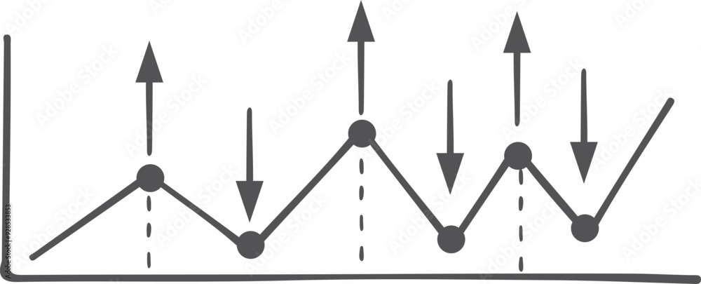 Poster statistical linear diagram with up and down arrows doodle