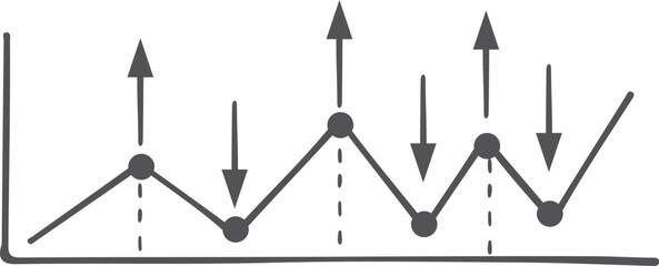 Statistical linear diagram with up and down arrows doodle