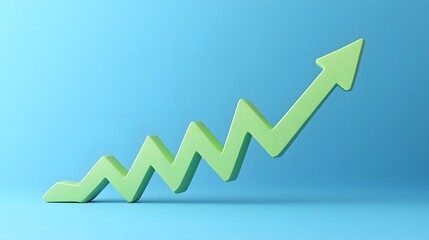 Green growth arrow on blue background symbolizing upward trend, success, business growth, and positive financial progress.