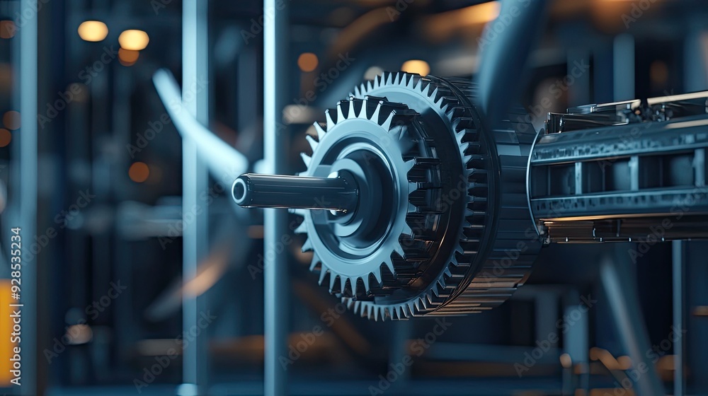 Aufkleber a macro image focusing on the gears and mechanisms of a wind turbine, emphasizing the technology beh
