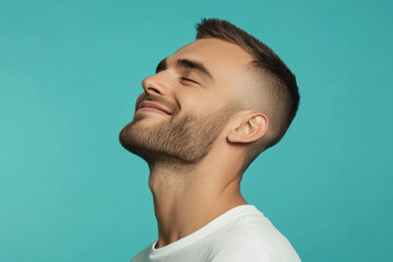 Fototapeta premium A close up of a man's face with his eyes closed