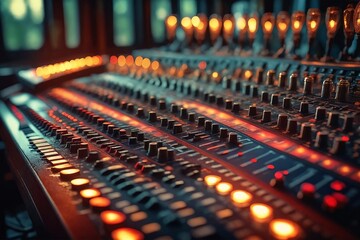 Fototapeta premium Audio Mixing Console with Vintage Light Bulbs