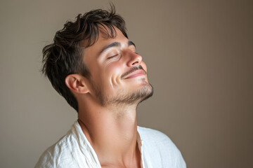 Obraz premium A close up of a man's face with his eyes closed