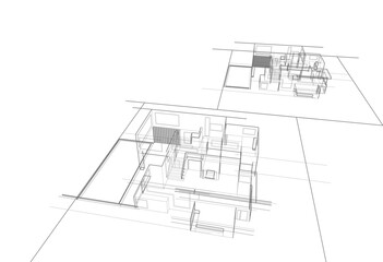Fototapeta premium House concept sketch architectural drawing 3d illustration