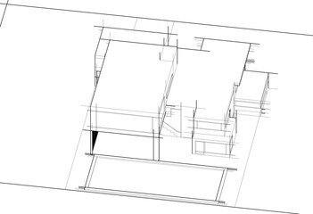 House concept sketch architectural drawing 3d illustration