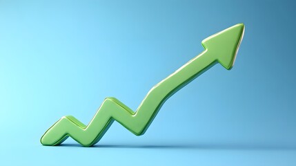 Green upward arrow representing growth and success on a blue background, symbolizing positive progress and achievement.