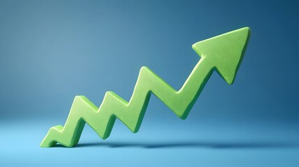 Green upward arrow symbolizing growth, success, and positive trends on a blue background. Ideal for business and financial concepts.