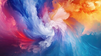 A swirling cloud of vibrant colors, including blue, purple, red, orange, yellow, and white, creating a dynamic abstract background.