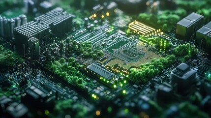 Futuristic 3D Nature-Inspired Technology Concept with Creative Design Elements on Green Background