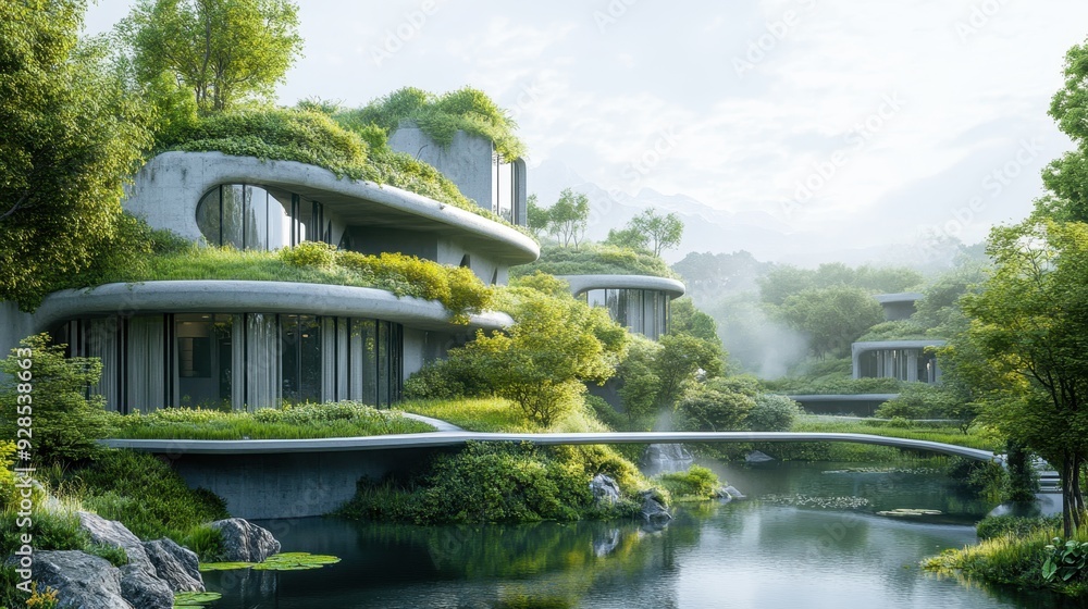 Aufkleber futuristic green technology merge: nature-inspired 3d rendering of cutting-edge concepts blending cr