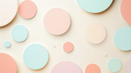 Aesthetic pastel minimalist background with paper circles, dots of different colours. Web banner template. Generative AI