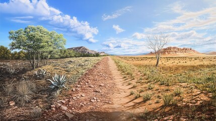 Naklejka premium A visual transition from a barren, dry landscape to a thriving, green environment, representing ecological restoration.